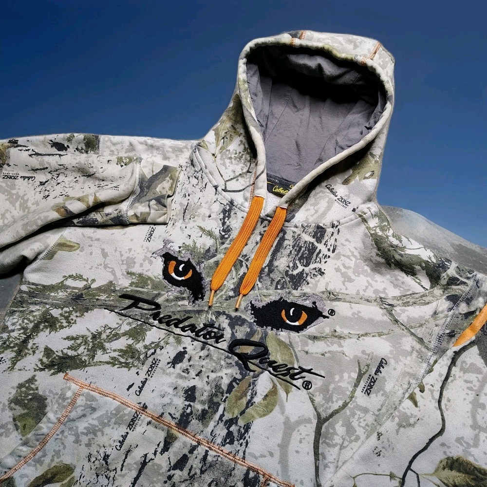 Vintage Cabelas Hoodie Mens M Camo Western Zonz Sweatshirt Predator Quest Wolf